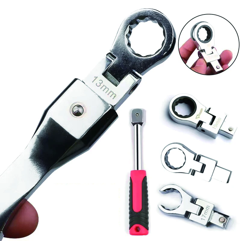 Ratchet Wrench Shaking Spanner Head Interchangeable Combination Set Rotatable 180 °Removable Flexible Torque Spanner