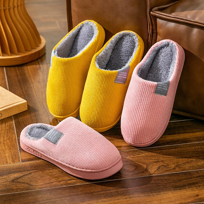 Winter Household Cotton Slippers Men Indoor Warm Plush Footwear Non-Slip Platform Slippers Couple Women