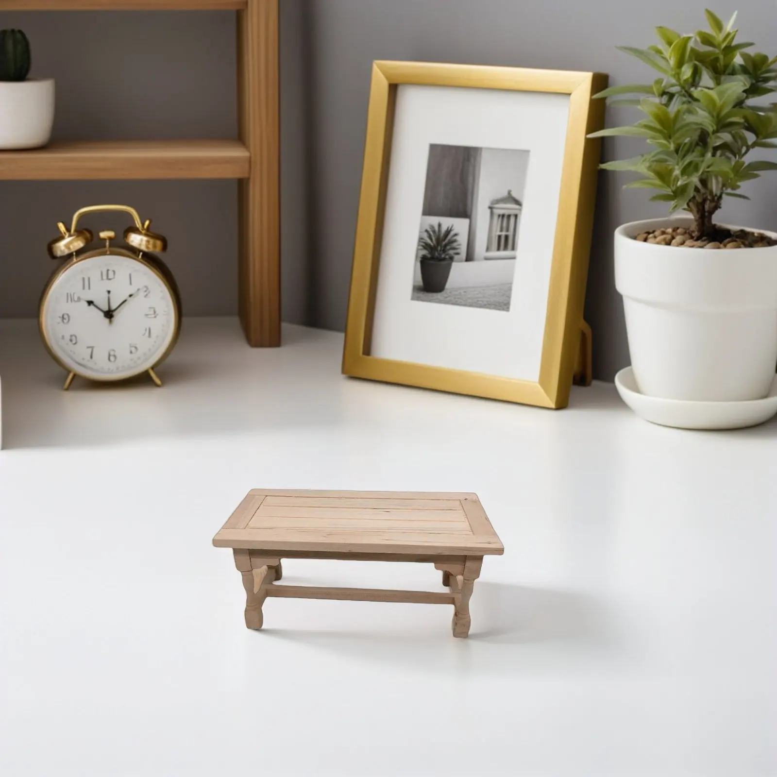 

1:12 Scale Mini Dining Table Wooden Unfinished Tiny Desk for Dollhouse Kitchen Furniture Realistic Vintage Decorative Display