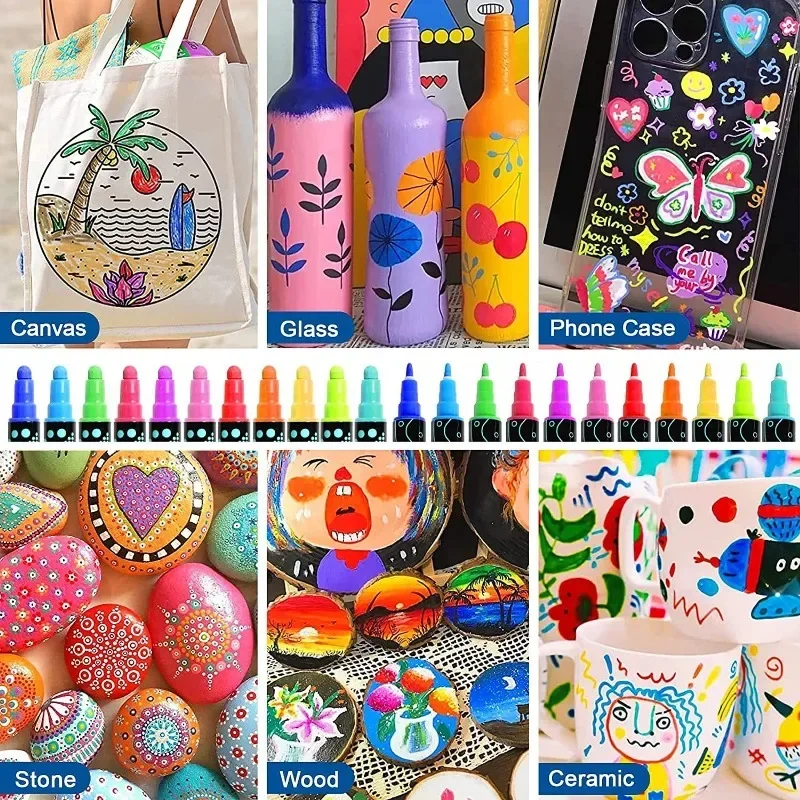 12/24/36-color Double-headed Acrylic Marker Set Quick-drying Water-based Pigment Pen Ceramic Marker Art Painting Graffiti Pen