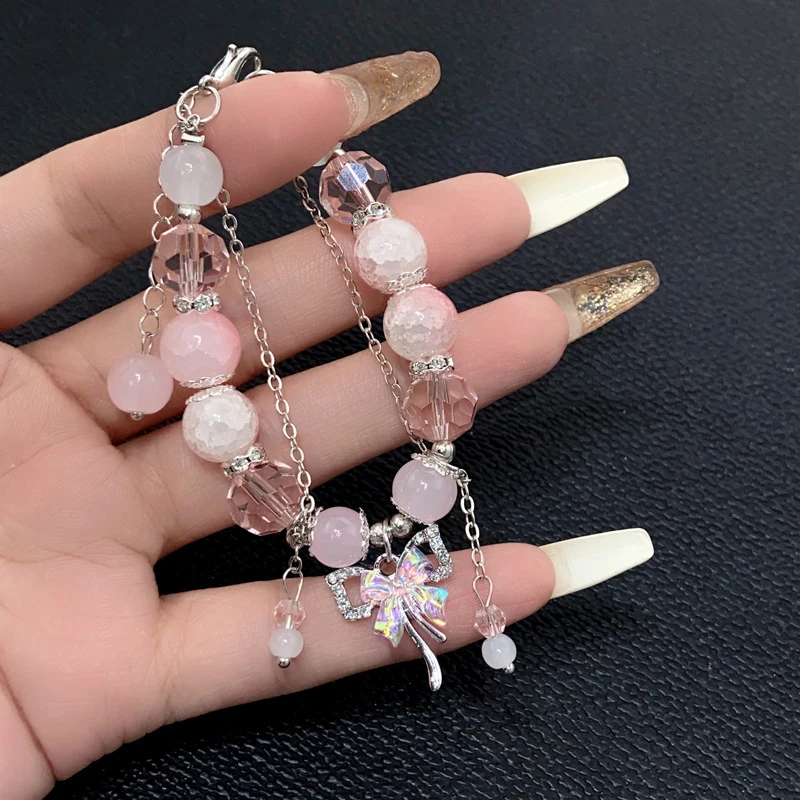 Pink Phoenix Flowers Branches Version Bow Butterfly Pendant Beaded Bracelet Sweet Cool Bracelet For Women Aesthetic Trendy Hand