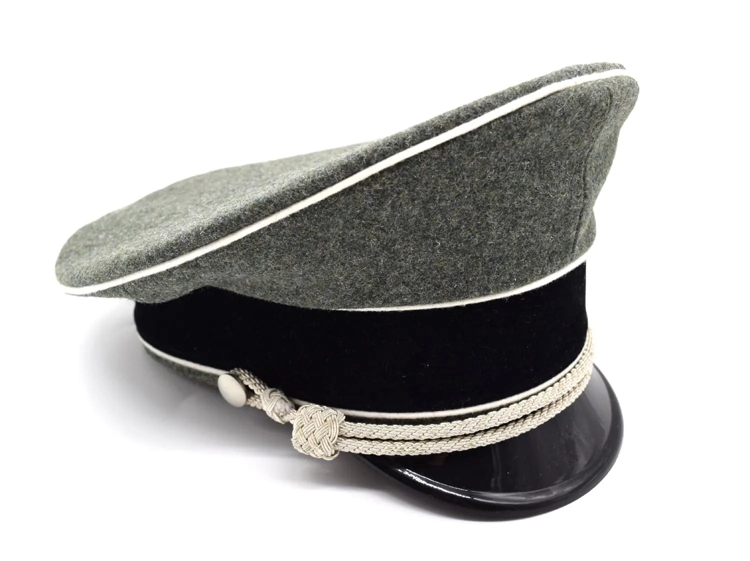 Reenactment German Elite Officer Wool Hat Cap Sweat Ring Made Leather W Silver Chin Cord