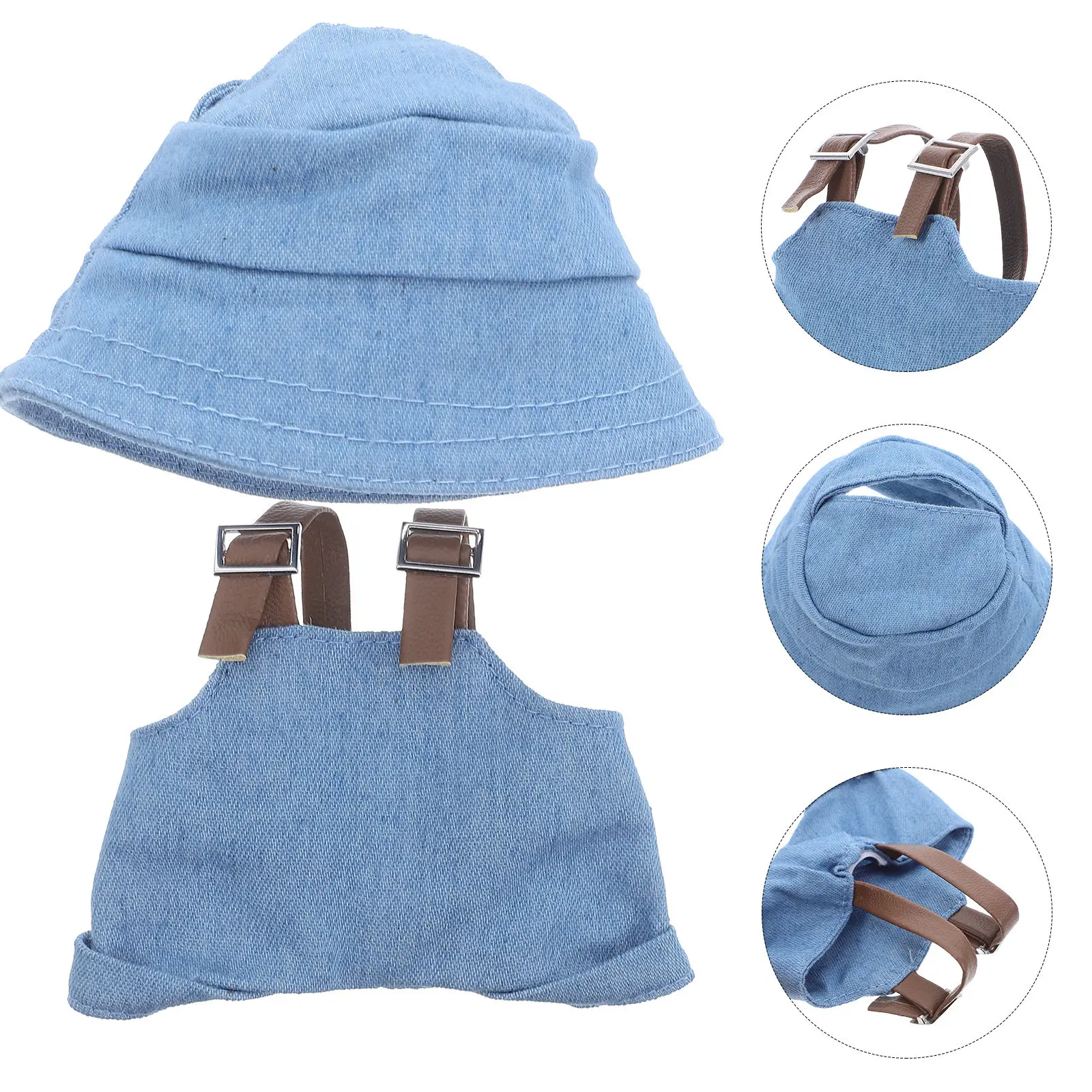 

1 Set Miniature Overalls Outfit 17Cm Including Adjustable Fisherman Hat for Dress Up Cosplay DIY Tiny Hats Accessories