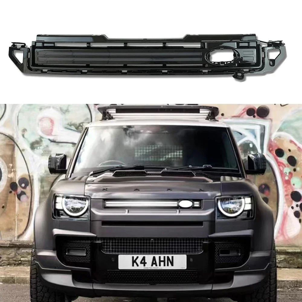 Front Grille Light Bar With LED Light Fit For Land Rover new Defender 90 110 130 2020 2021 2022 2023 Modified Front Face Grills