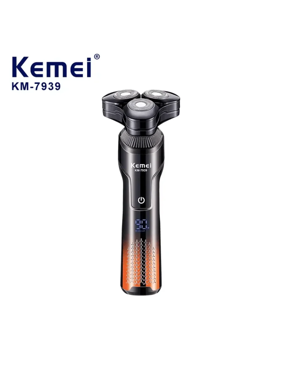 KEMEI-Barbeadores elétricos portáteis para homens, USB, rotativo, recarregável, navalha, aparador de barba, KM-7939