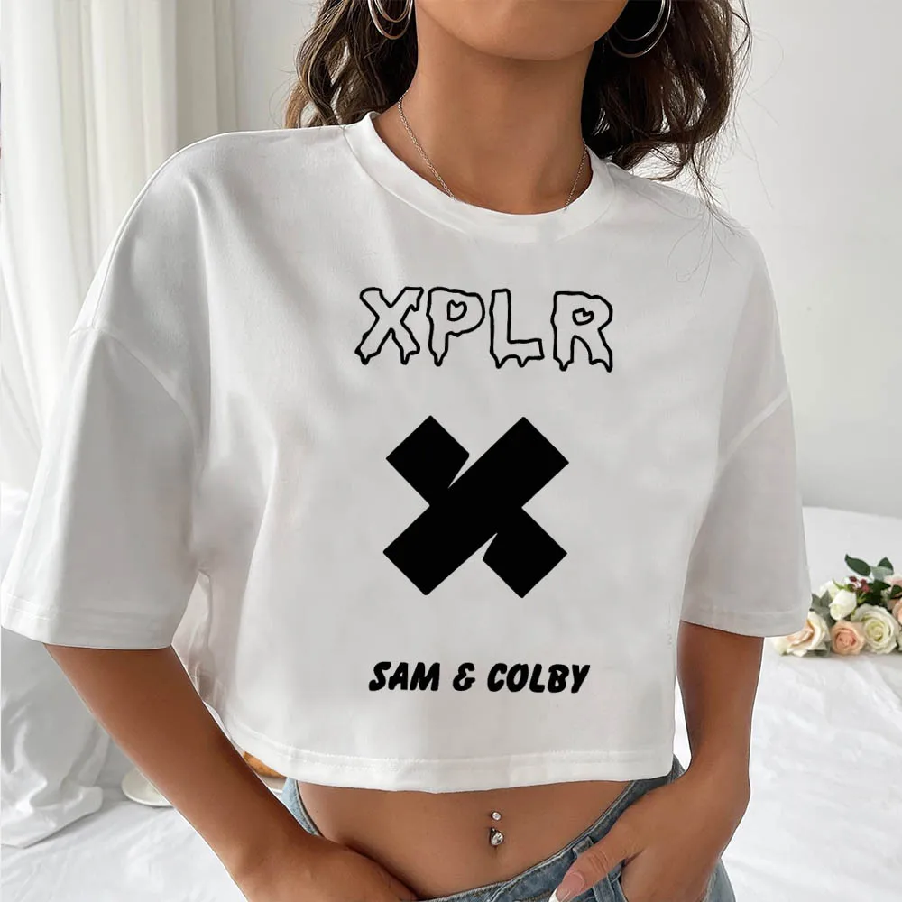 

Xplr Sam and Colby Chainlink T-Shirt Women Crop Tops Girls O-Neck Short Sleeves Casual Loose Music Shirts Fans Gift