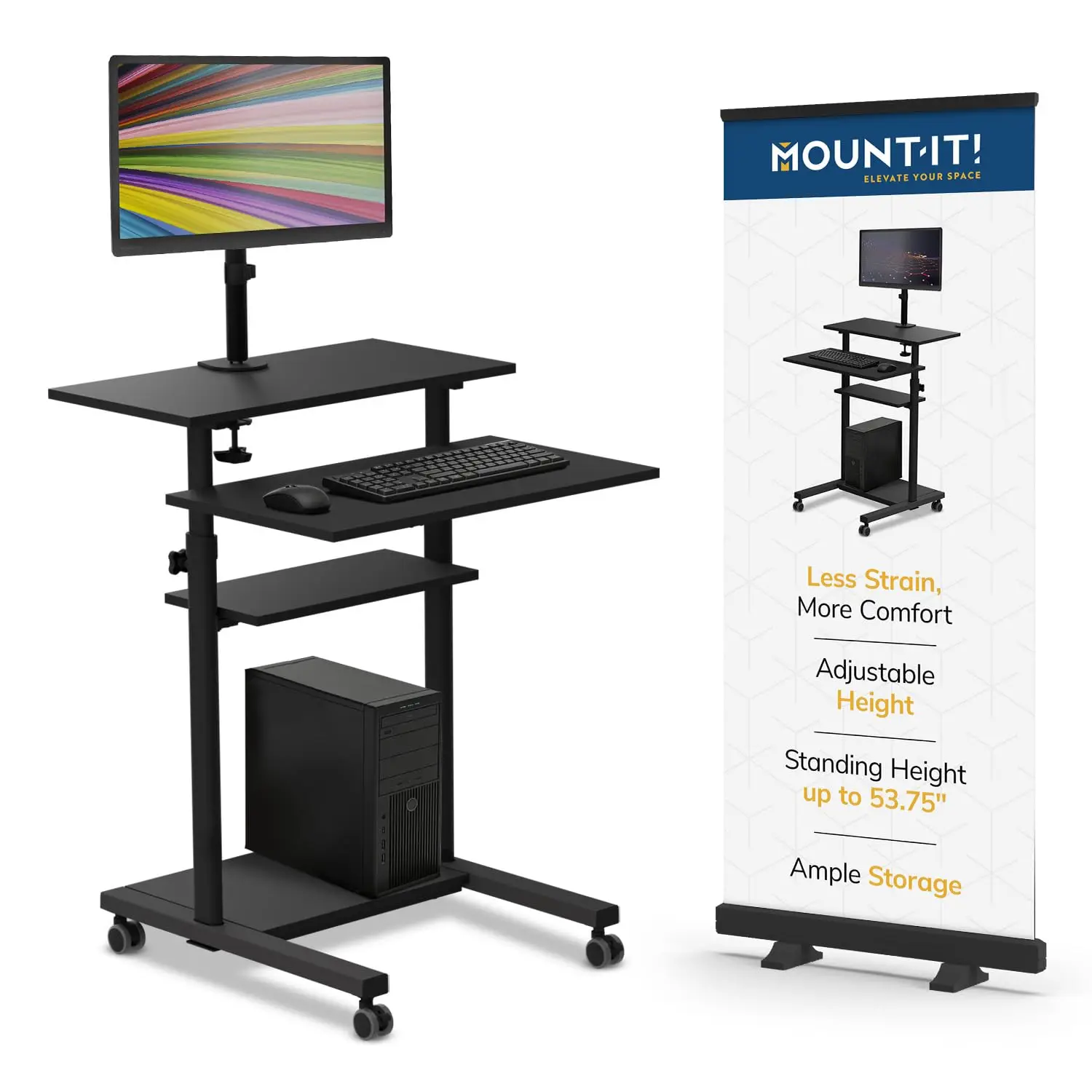 Mobile Computer Cart with Monitor Mount for Screen up to 32