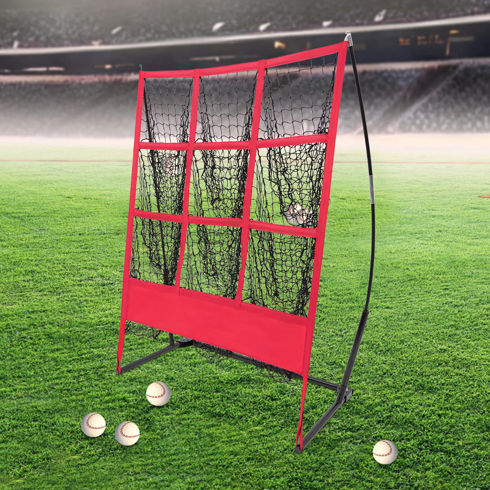 Honkbaltrainingnet 9-vierkant pitchdoel Draagbaar slagoefennet voor gebruik binnen en buiten met draagtas – Duurzaam Pol
