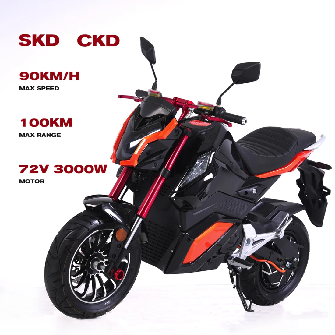 SKD High Reliability Comfortable Seat Cushion Fast 72v 90km/H 3000w Electric Motorcycle For Adults