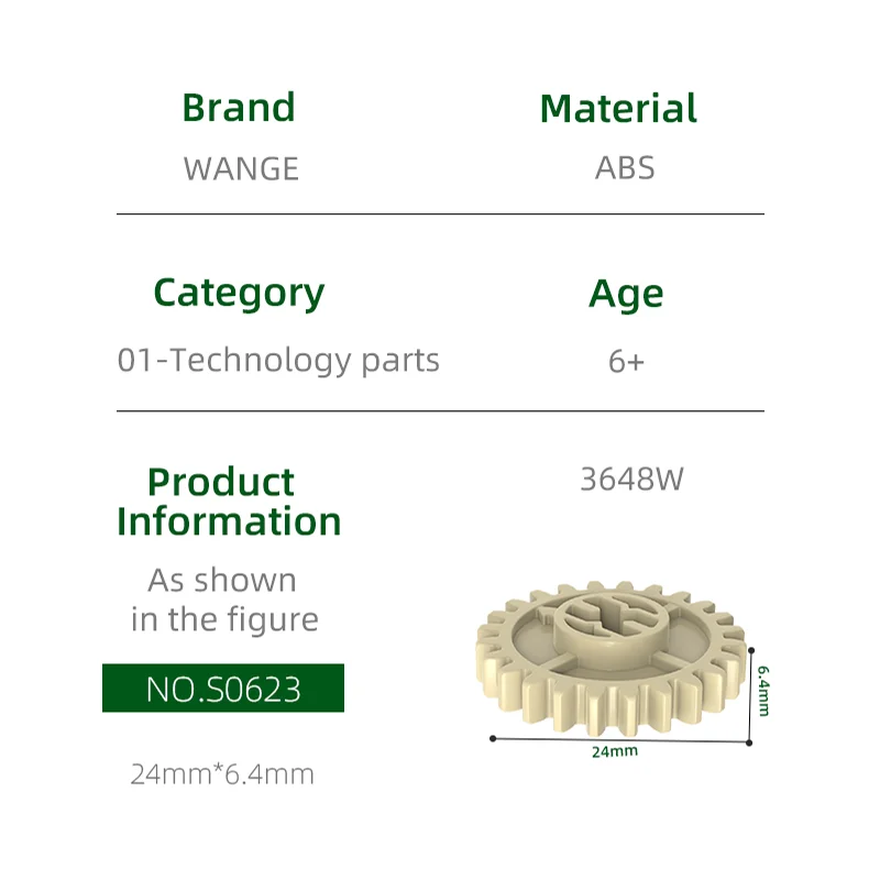 Wange 100 pz/lotto 3648W 24 ingranaggi Building Blocks Moc accessori tecnici compatibili con Brick Toys confezione regalo per bambini