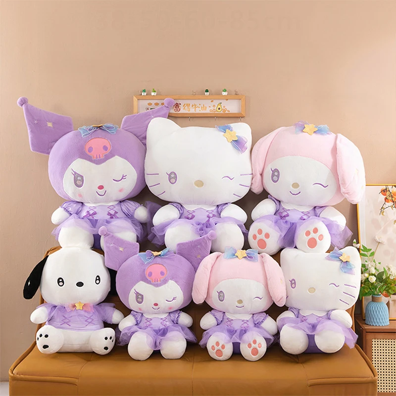 45 cm Sanrio Kawaii Hello Kitty Knuffel Gevulde Pop Kuromi met Paarse Melodie Pachi Hond Violet KT Pop Kinderen Verjaardag Kerstcadeau