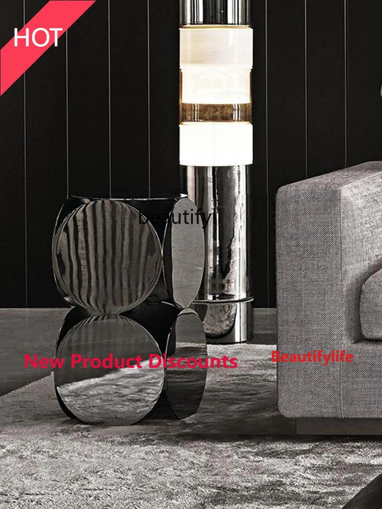 

007 Champagne gold stainless steel simple bedside table small coffee table living room sofa edge small round table