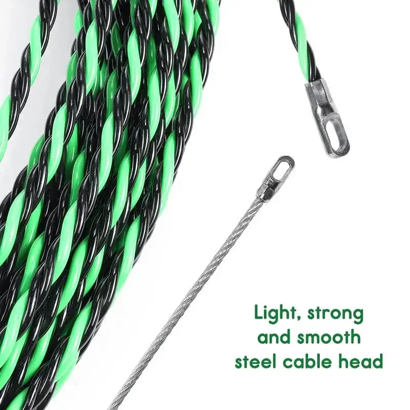 5-30M 5mm Snakes Fish Tape Wire + two Cable Tensioner Green Guide Device Fiberglass Electric Cable Push Pullers Duct
