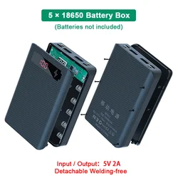 5*18650 Batterij DIY Power Bank Gevallen Verwijderbare soldeervrije Type-C Micro USB Ingang Dual USB 5V 2A Uitgang Batterijen Houder