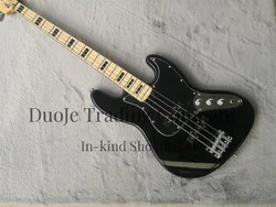 Black electric bass 4-string JAz basswood body Maple fingerboard Black pickup guard Maple neck Chrome hardware support custom