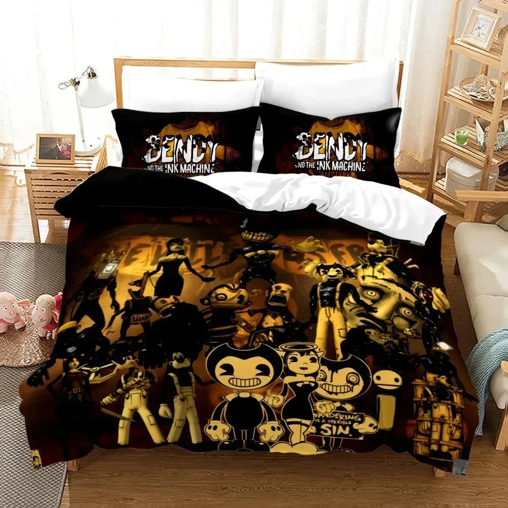 New Anime Bendy & Ink Machin Bedding Set Single Twin Full Queen King Size Bed Set Adult Kid Bedroom Duvetcover Set Home Textile