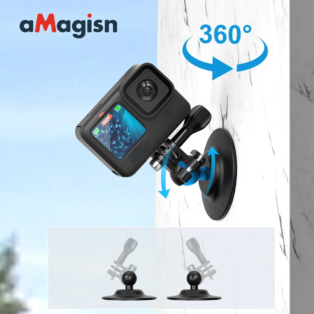 aMagisn Flexible Adhesive Mount with Ball Head 360°Rotation , Washable Reusable Adhesive Base for DJI Insta360 Gopro Accessories