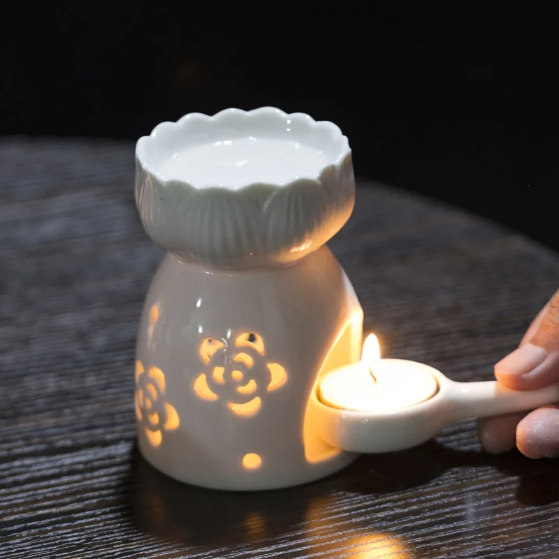 1x Plateau en céramique pour bougies, brûleur d'encens, diffuseur d'huiles essentielles et de cire fondue, décoration d'intérieur, bougeoir