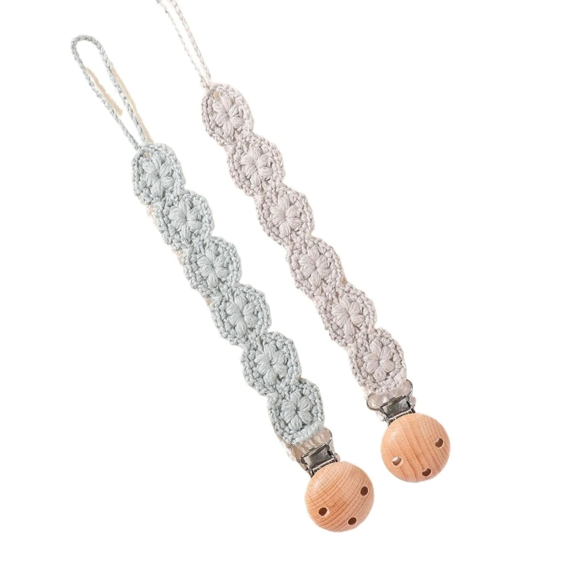 2pcs Handmade Chewable Chain Cotton Nipple Lanyard Secure Pacifier Leash Toddler Pacifier Keeper Soother Holder 425F