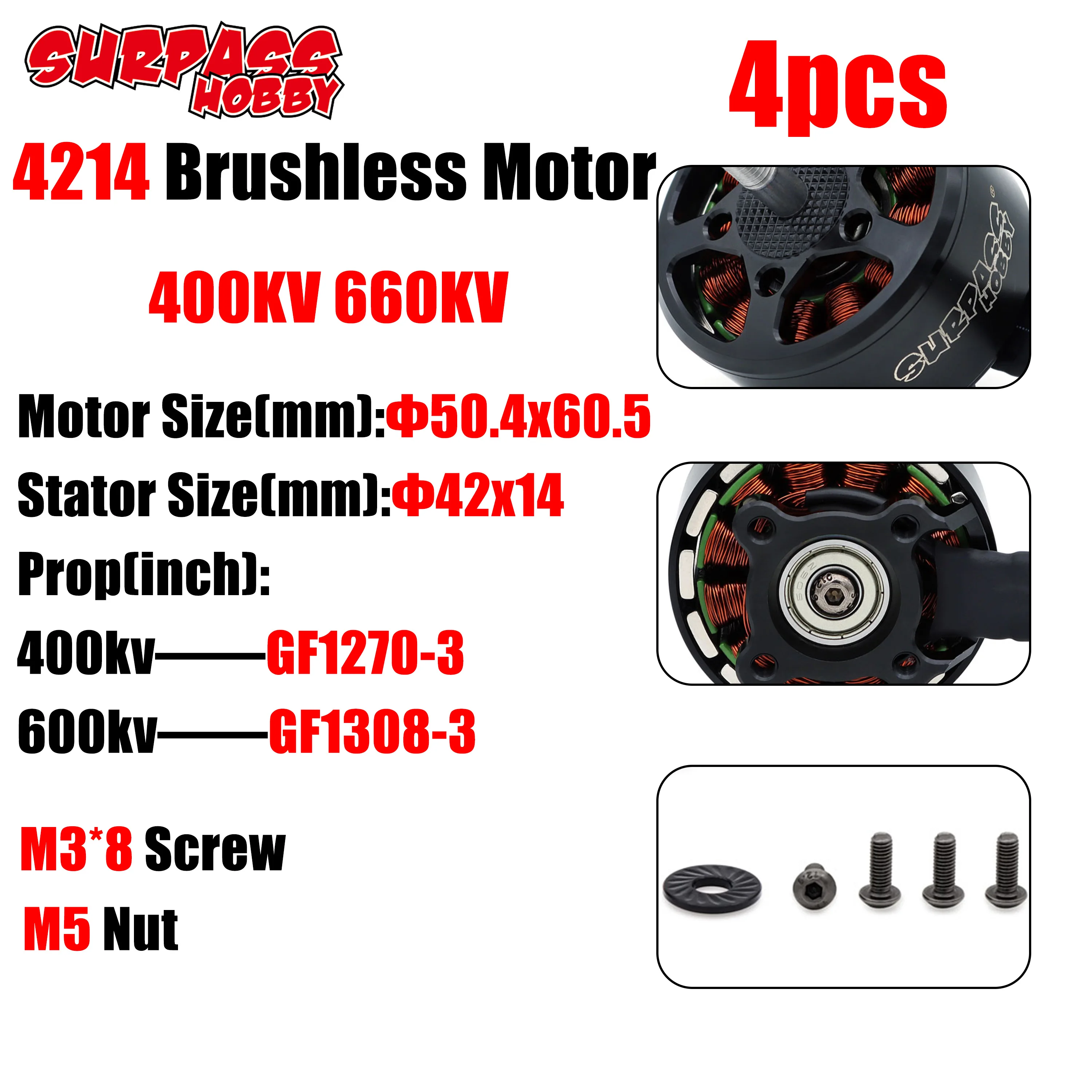 

4 шт. Surpass Hobby 4214 400KV 660KV FPV Outrunner бесщеточный двигатель для RC Racing Drone DIY часть Mark4 Multirotor 1270 1308 Prop