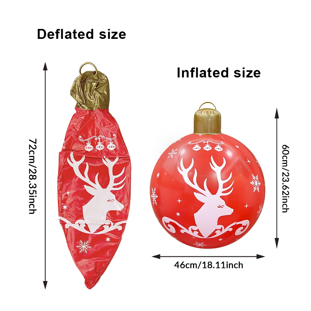  1pc Inflatable Christmas Ball PVC Blow up Decorated Ball Christmas Xmas Tree Ornament for Outside Yard Lawn Porch Decor