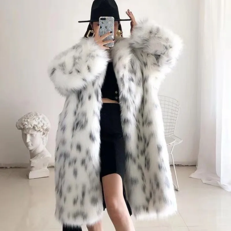 Winter Women Fur Coat Long Faux Fox Fur Coat Plus Size Fluffy Jacket Cardigan White Warm Plush Outerwear High Quality Coat New