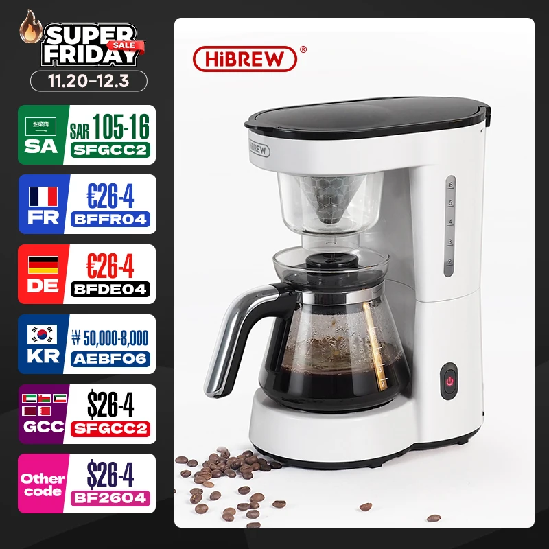 Hibrew 3 em 1 américa gotejamento máquina de café despeje sobre máquina de café bule vidro chá quente 750ml h12