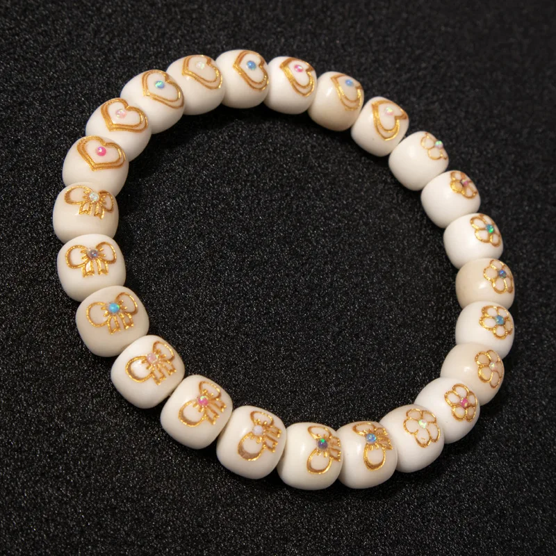 2026 White Jade Bodhi Single Strand Bracelet For Women Fine Carved Inlaid Opal Wenwan Prayer Beads Bestie Gift 10x9mm Wholesale
