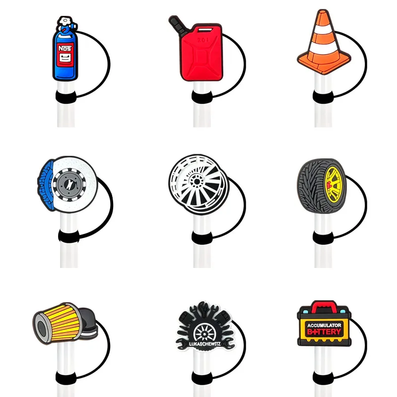 1-9Pcs Car Accessories Straw Cover Cap 10MM Drink Straw Plug Reusable Splash Proof Drinking Fit Cup Straw Cap Charms Pendant