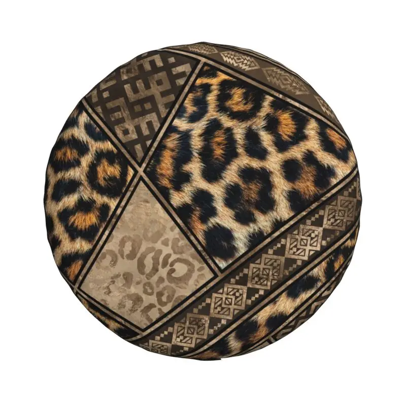 Leopard Fur With Ethnic Spare Tire Cover Tribal Animal Fur SUV RV Camper Car Wheel Protectors Accessories 14