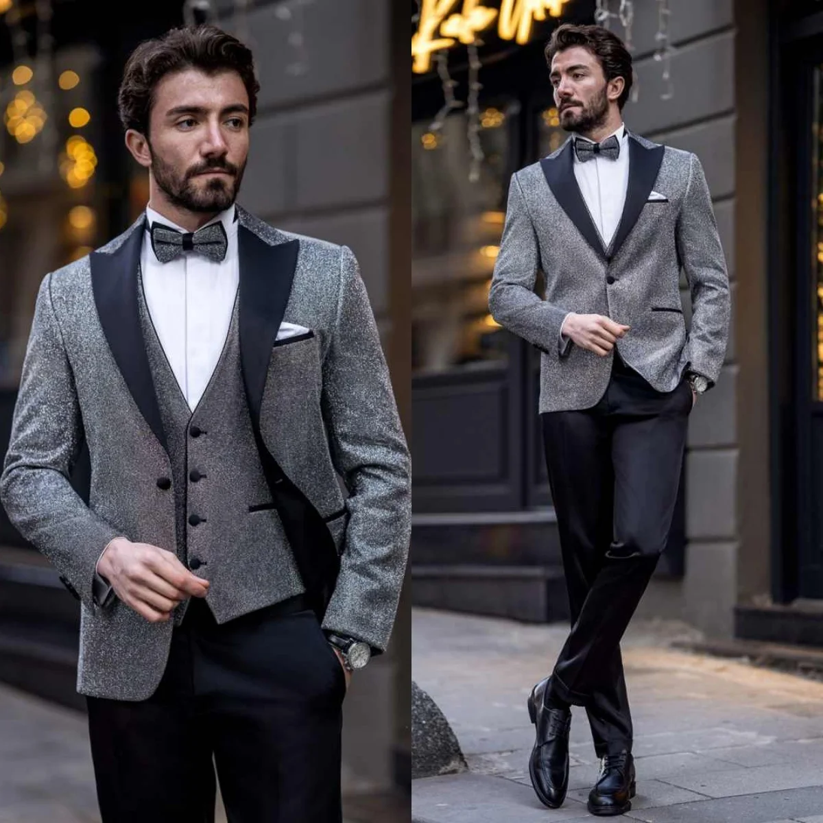 

Luxurious Jacquard Men Suits 2 Pieces Shawl Lapel One Button Pant Sets Crystals Groom Wedding Party Tuxedos Customized