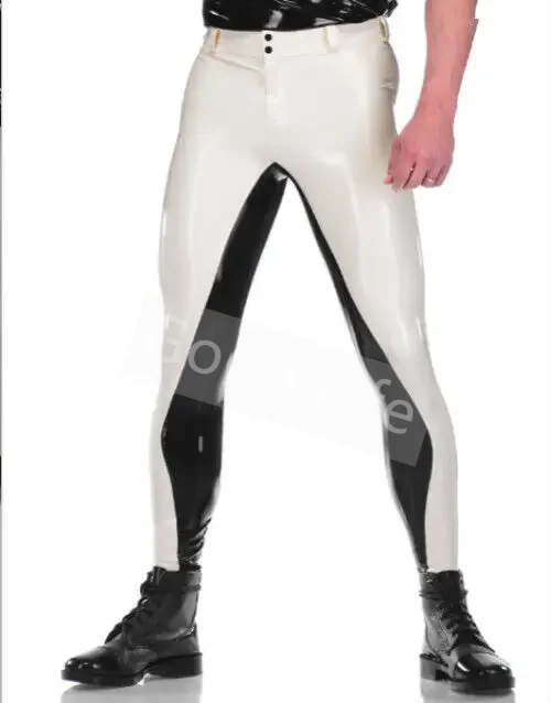 

Handmade Fetish Latex Rubber Men's Trousers White with Black(Fixed) Two Colors Design Man Rubber Jeans Pants Cosplay Costume