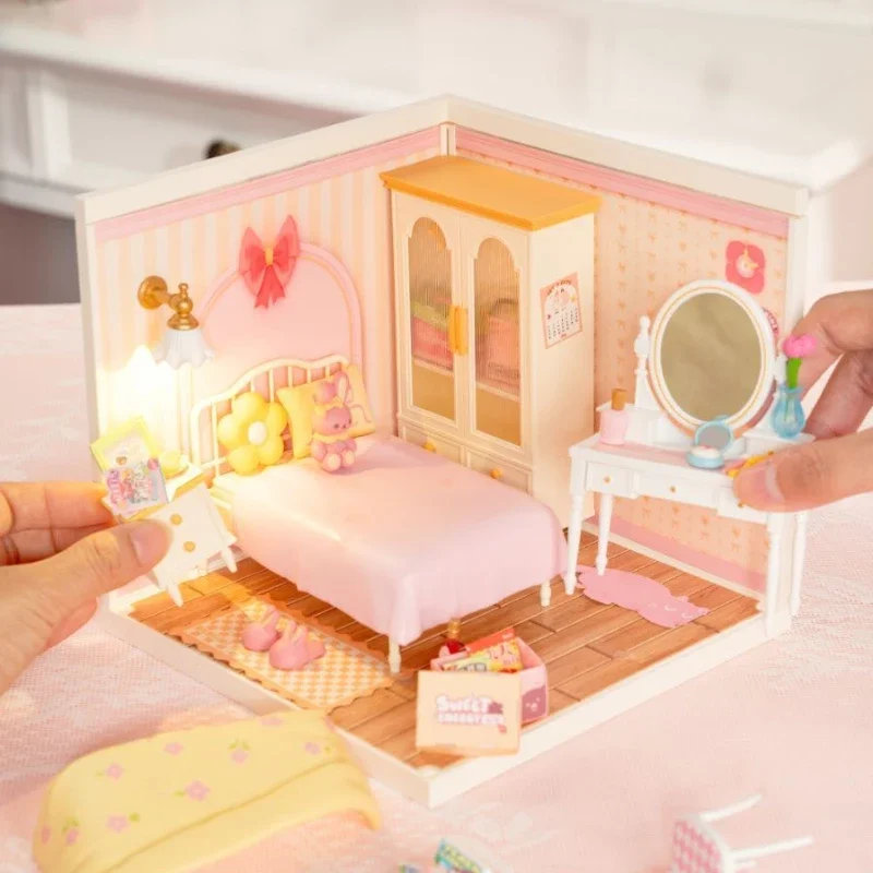 DIY Girls Bedroom Wooden Model Kits Custom Cute Pink Miniature House Diorama Build Best Exquisite Birthday Gift for Girls