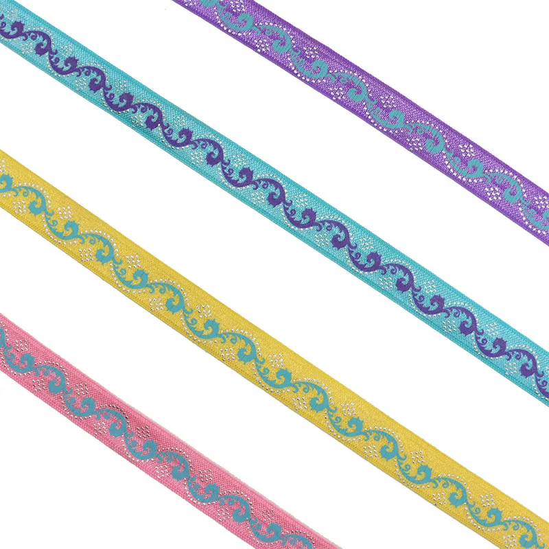 5/8'' 15mm Wave Spoondrift Swirl With Silver Dots Print Fold Over Elastic Band FOE Ribbon For DIY Sewing Decoration