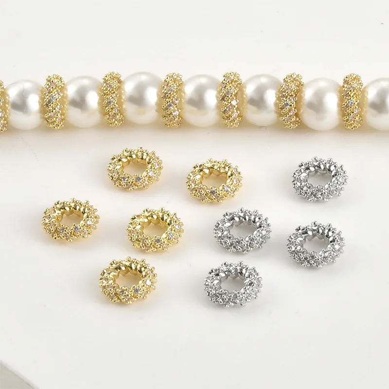 14k Real Gold Color Full Diamond Twist Twist Drill Ring Bead Spacer Ring DIY Handmade Bracelet Necklace Beaded Accessories