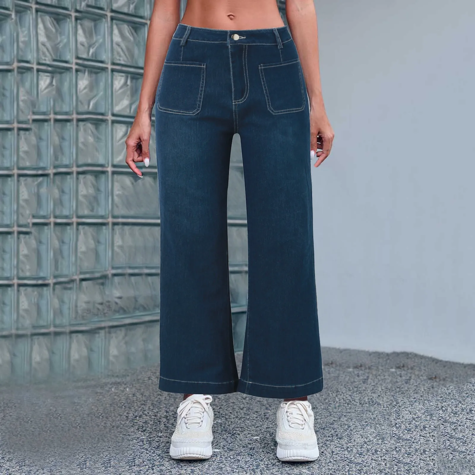 Women's High Quality Fashion High Waisted Straight Leg Slim Jeans Vintage Zip Wide Leg Jeans Street Commuter Trousers