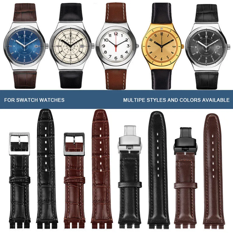 

17mm 19mm Calf Leather Wrist Strap For Swatch Watch Band YCS YAS YGS concave-convex Men Women Bracelet Watchband Accessories