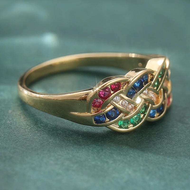 Ästhetischer Eingelegter Mehrfarbiger Weißer CZ Damenring Trendiger Goldfarbener Geometrischer Alltags- und Partyschmuck Jubiläumsgeschenk – Detail 3