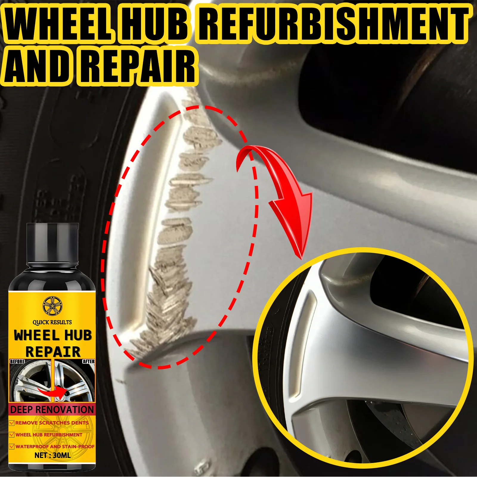 Car Wheel Hub Scratch Refurbishment Paste, Tire Rim Scratch Paint Repair Paste - Aluminum and Steel Rings Dent Restore Care &3
