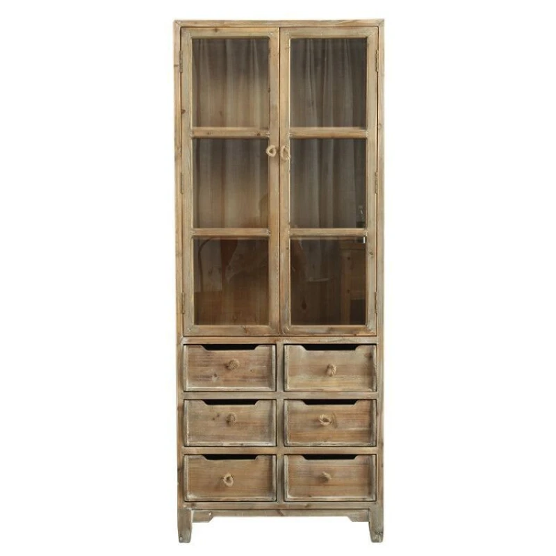 

American rural retro solid wood glass display cabinet living room dining side floor storage high cabinet B & B do old wabi sari