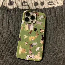 Cute Cartoon Grassland Dog Animals Phone Case for iPhone 16 15 14 13 12 11 Pro Max XS XR XSMax 6 7 8 Plus Glossy HD Hard Cover