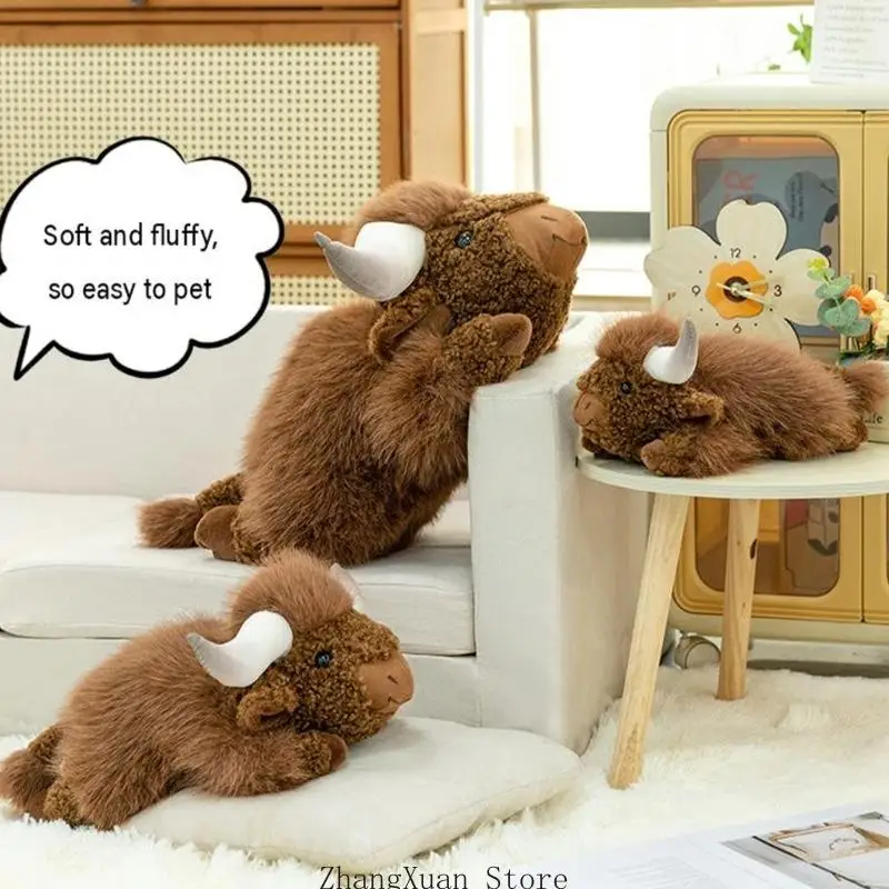 High Land Cow Fuzzy Figure Pillow, Stuffed Animal Toy, Hugging Cushion 3XUF