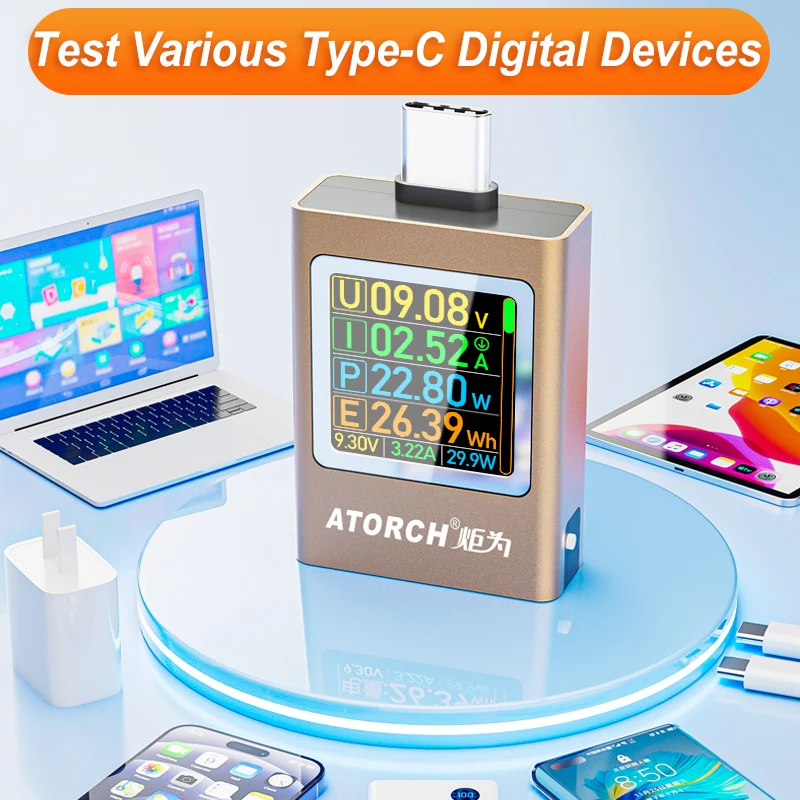 Imagem -05 - Display Digital Amperímetro de Tensão Medidor de Banco de Potência Carregador de Celular tipo c Tft G-sensor Tester At085 dc 4.550v 012a 600w Pd3.1