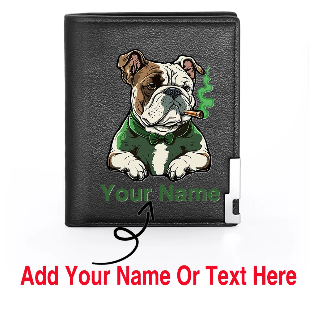 

Personalized Classic Smoking Dog Design Customized Your Name Or Text Men's Card Holder Short Wallet