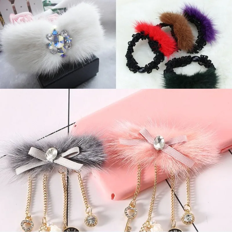 5/40pcs Fur Pompom Bowknot 2-3cmX6-7cm Soft Mink Pompoms DIY Material Hair Bow Tie Accessories Clothing Hats Supplies