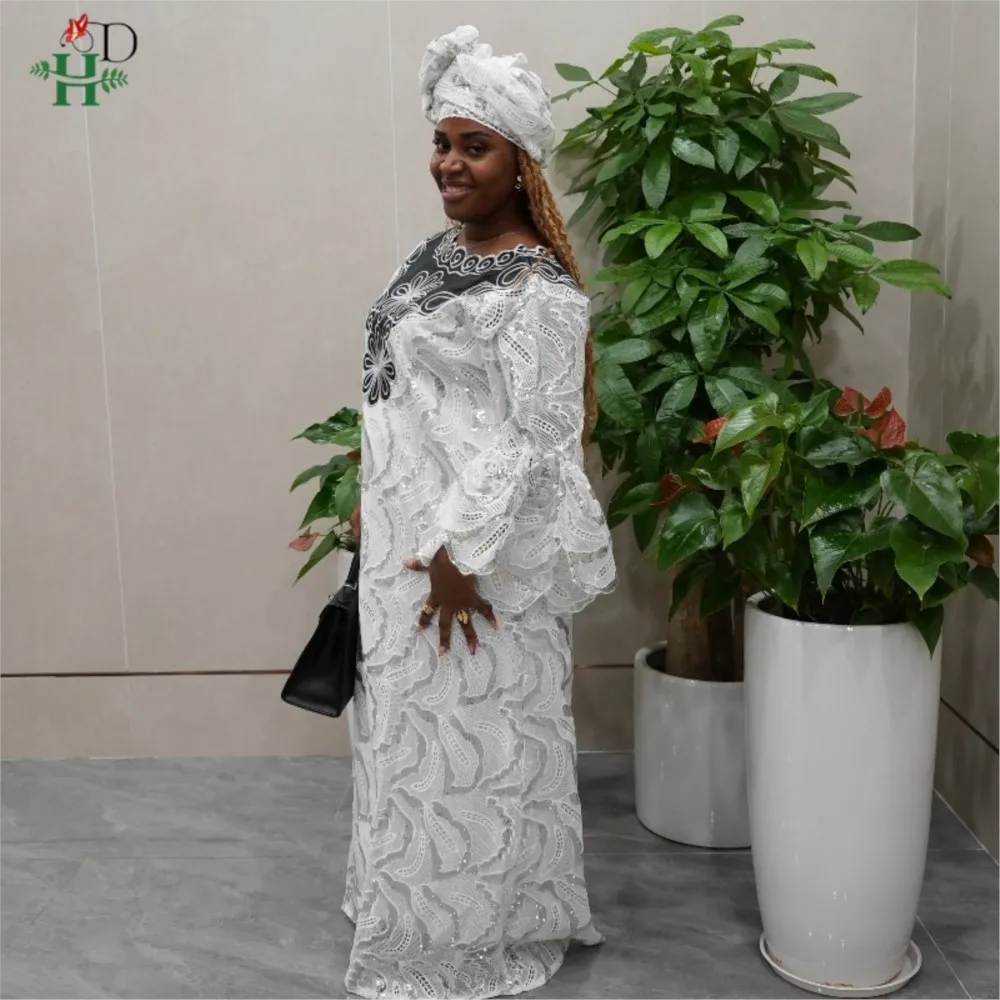 Африканские платья для женщин, новинка 2023 года, модный элегантный белый кружевной халат, мусульманская одежда Абая, большие размеры, свадебная вечеринка, церковная одежда