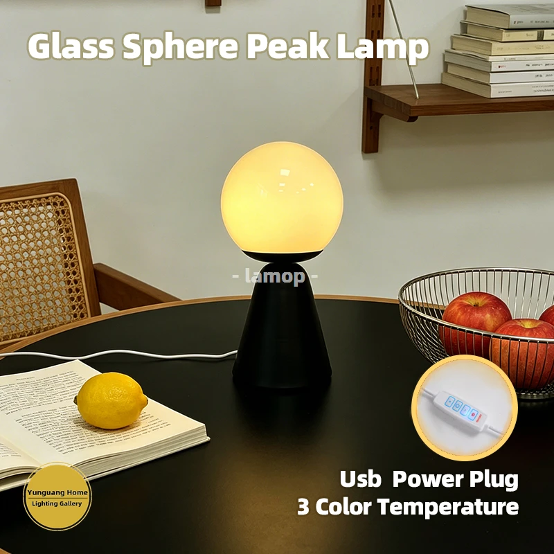 Spherical Luna Glass Night Lamp Ambient Light Side Table Desktop Ornament