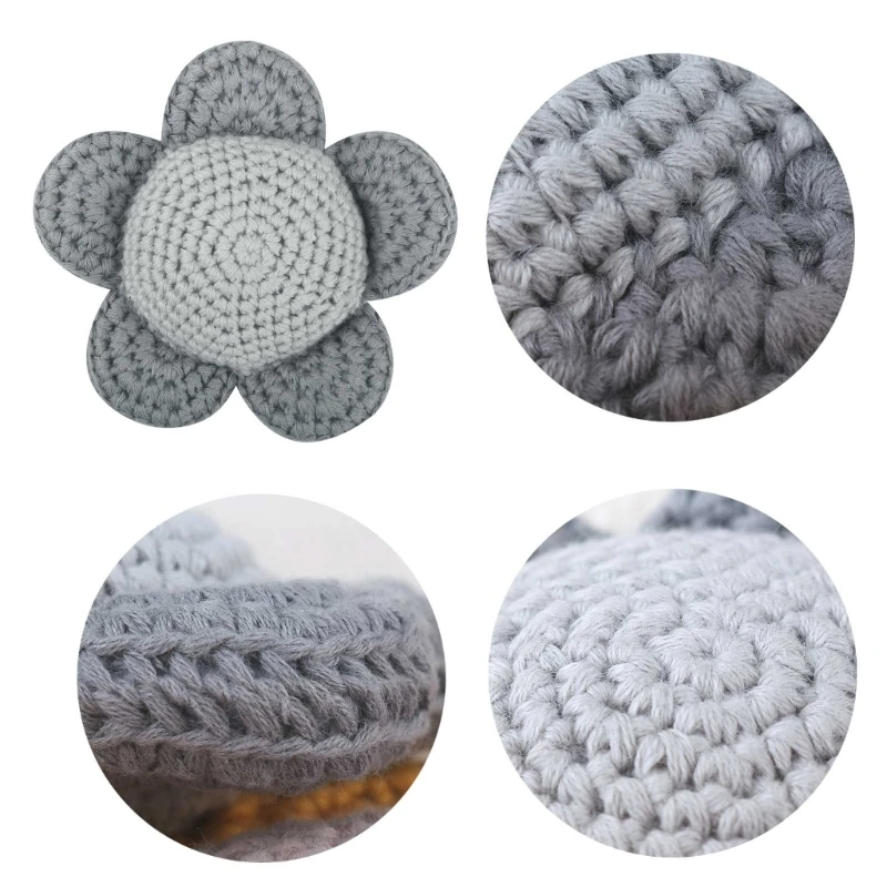 10cm Knitting Flower Shape Kids multifunzionale Grasping Comforting Doll decorazione della stanza dei bambini ornamenti di fiori intrecciati a mano