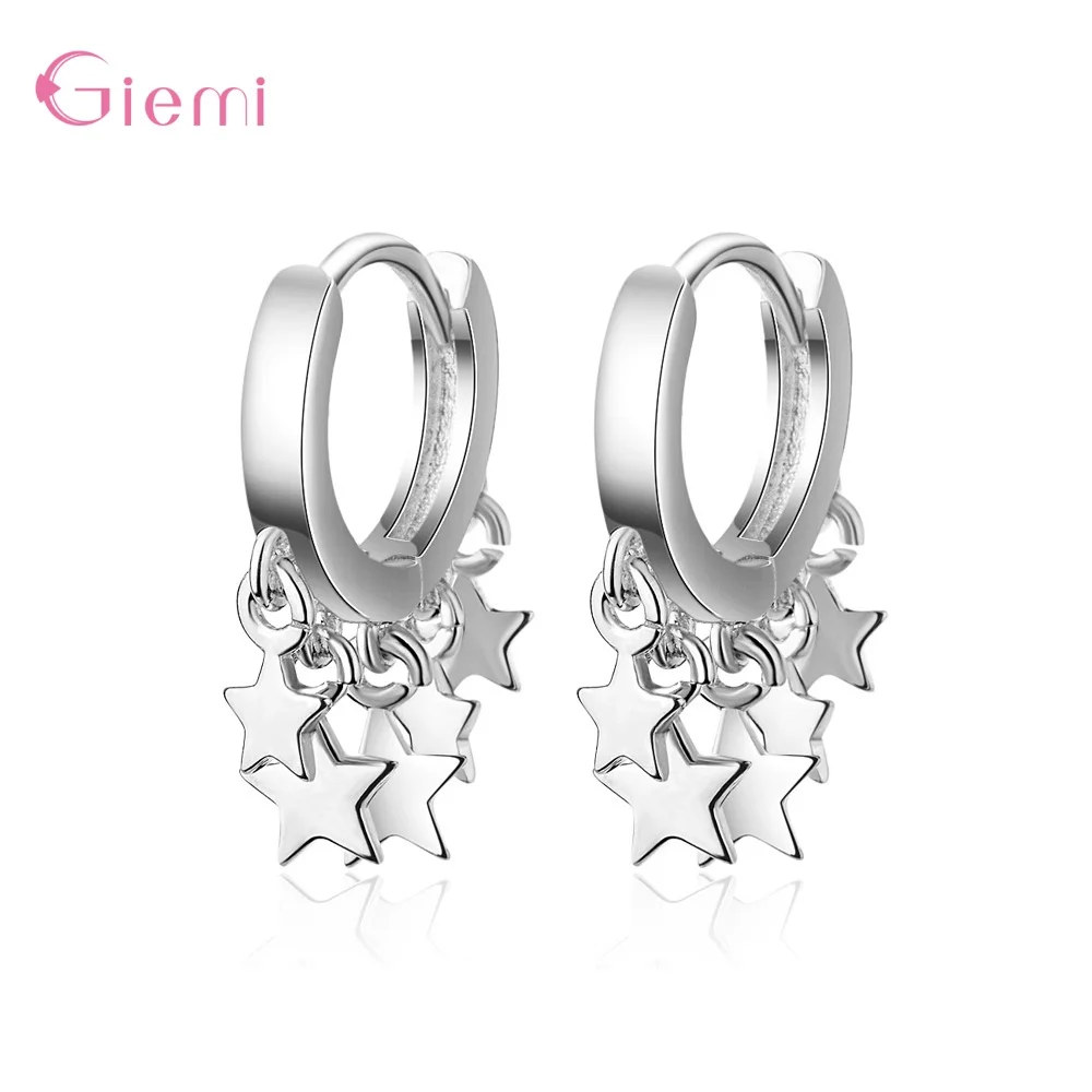 Creative Personality 925 Sterling Silver Star Hoop Earring for Women Girl Simple Fashion Jewelry Gift Earring Brincos Oorbellen