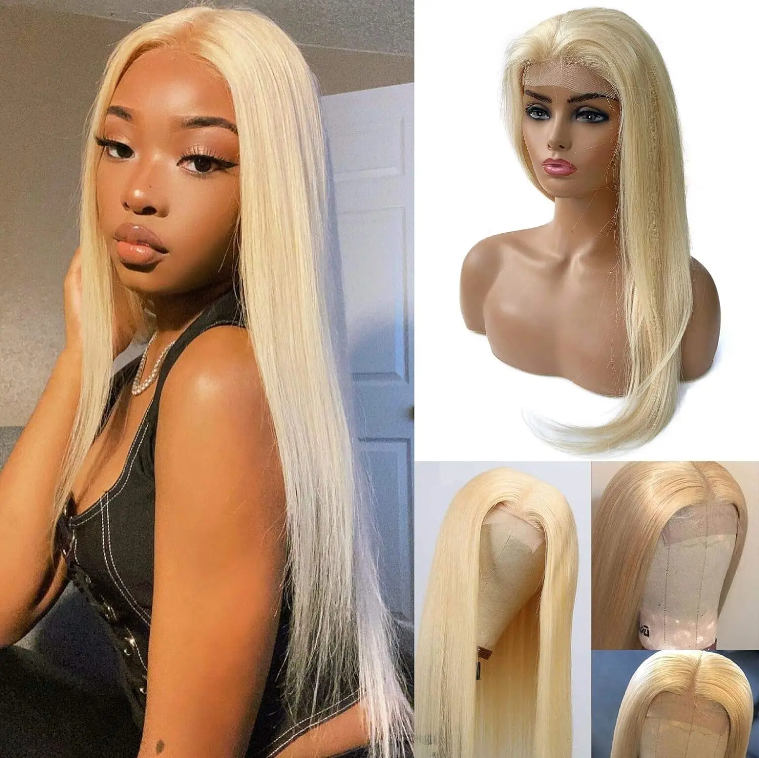 Rosabeauty 40Inches 13x6 Blonde 613 HD Glueless 13X4 Frontal Wig Preplucked 250% Straight Lace Front Human Hair Wigs For Women